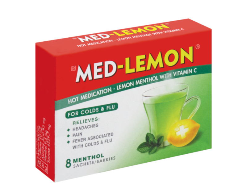 Med-Lemon Hot Medication Lemon Menthol With Vitamin C 8 Sachets